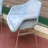 Paire fauteuils bleus et chromé lounge design 1970