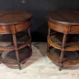 Pair of oval mahogany side tables with caned shelves – 19th century