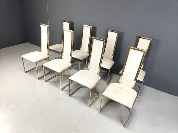 Chaises de salle à manger vintage en laiton par Belgo chrom, années 1970 - lot de 8
