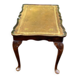 Table basse anglaise chippendale bois massif et cuir