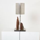 Brutalist lamp signed Philippe Jean steel and red schist 1970