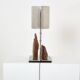 Brutalist lamp signed Philippe Jean steel and red schist 1970