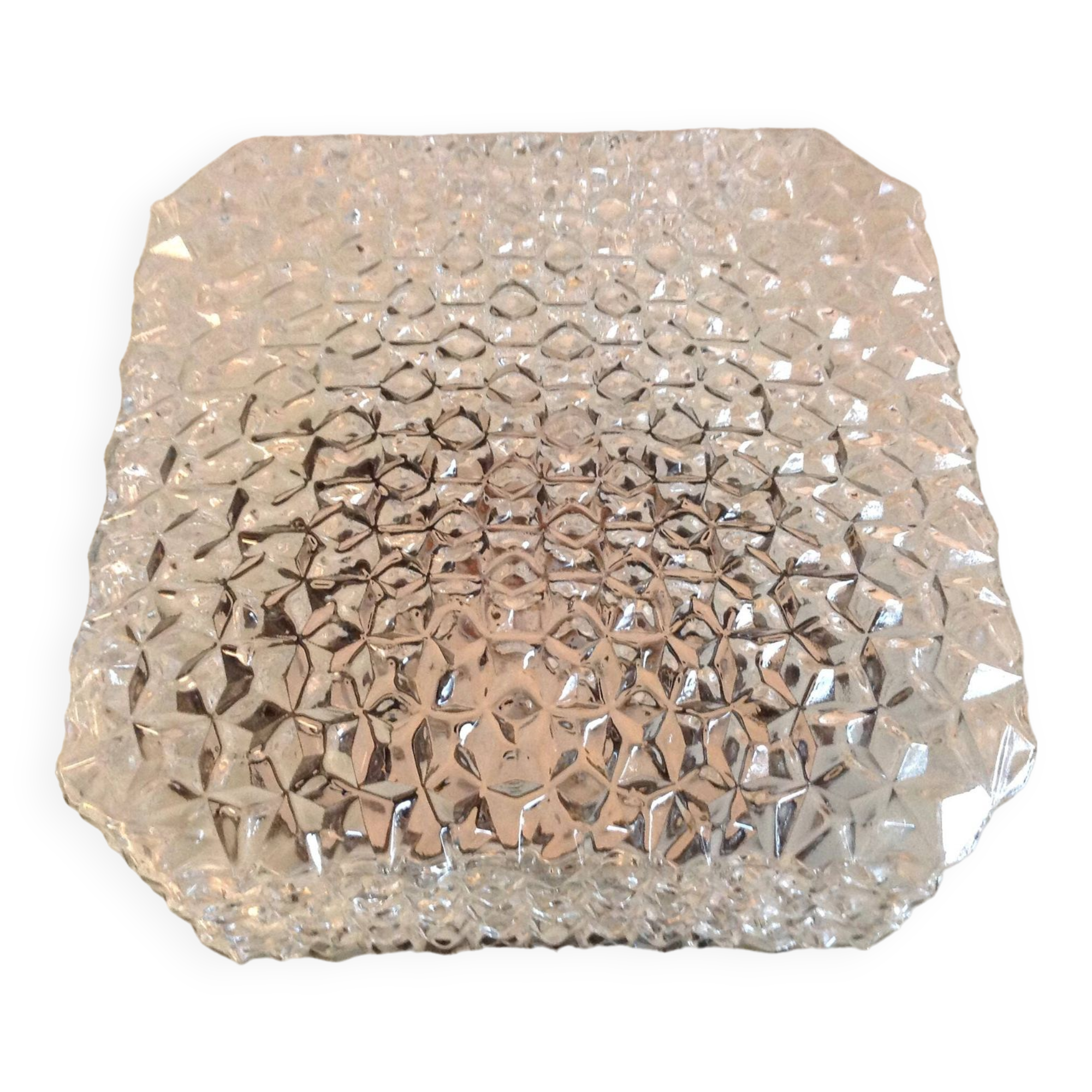 Square diamond-tipped glass ceiling light by RZB Leuchten / vintage 60s-70s