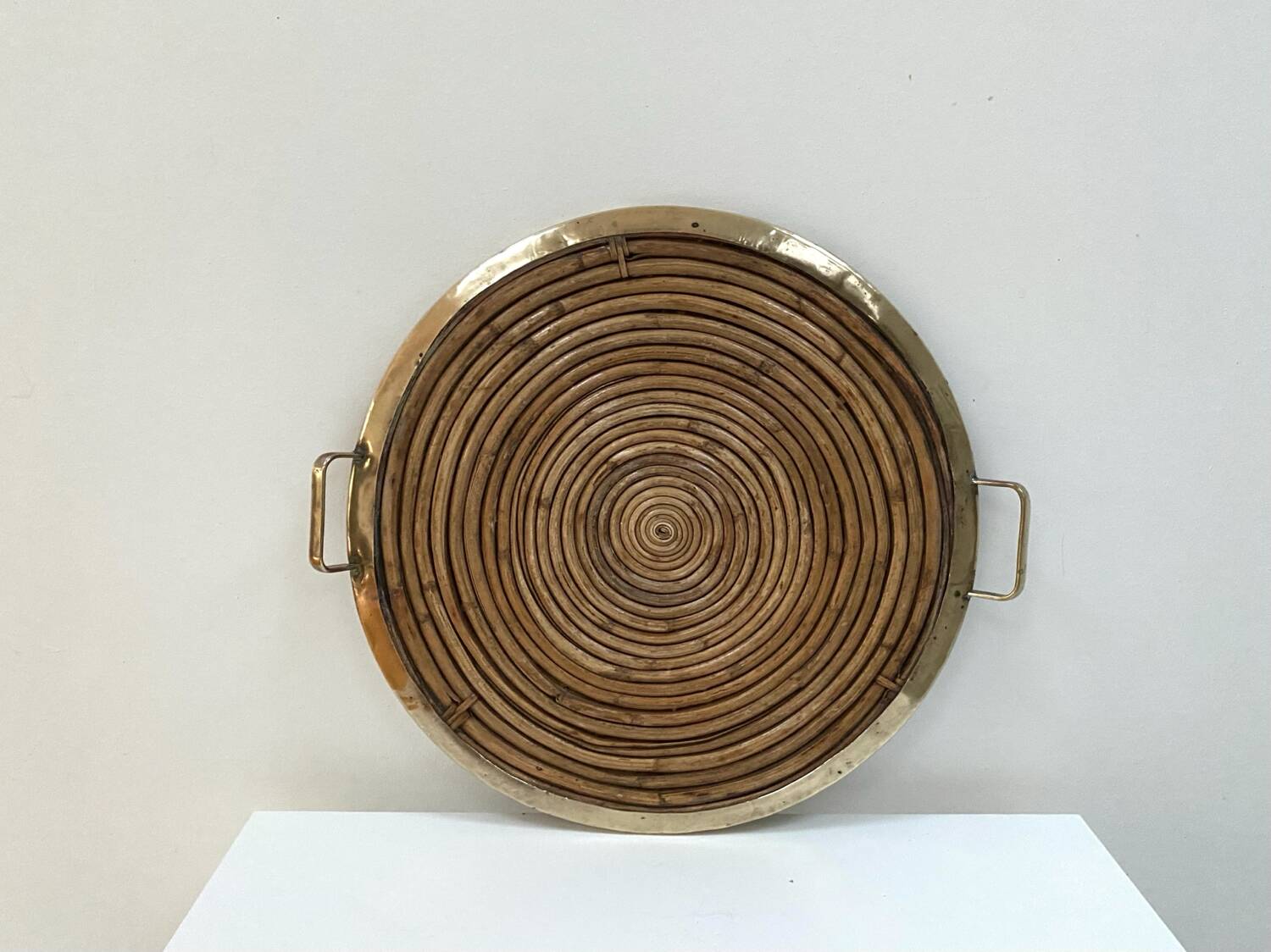 Large rattan-bamboo tray in the style of Gabriella Crespi