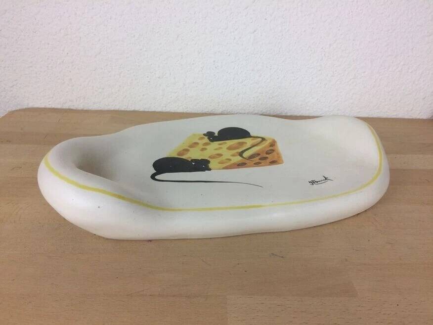 Cheese platter signed Fonck Vallauris, 1960s ceramic