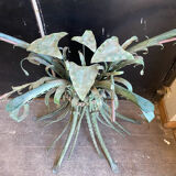 Console vintage en metal patiné feuilles de roseau