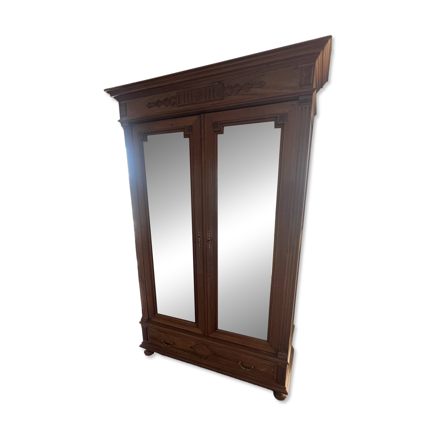 Antique walnut wood wardrobe with mirror