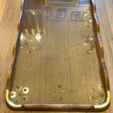 Serving tray in wood, brass and glass, 1960