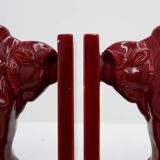 Paire de serre-livres en céramique émaillée rouge en forme de bœuf Bison de style Art Déco, Belgique