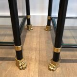 Pair of black lacquered metal and brass shelves. Guy Lefèvre for Maison Jansen. Circa 1970.