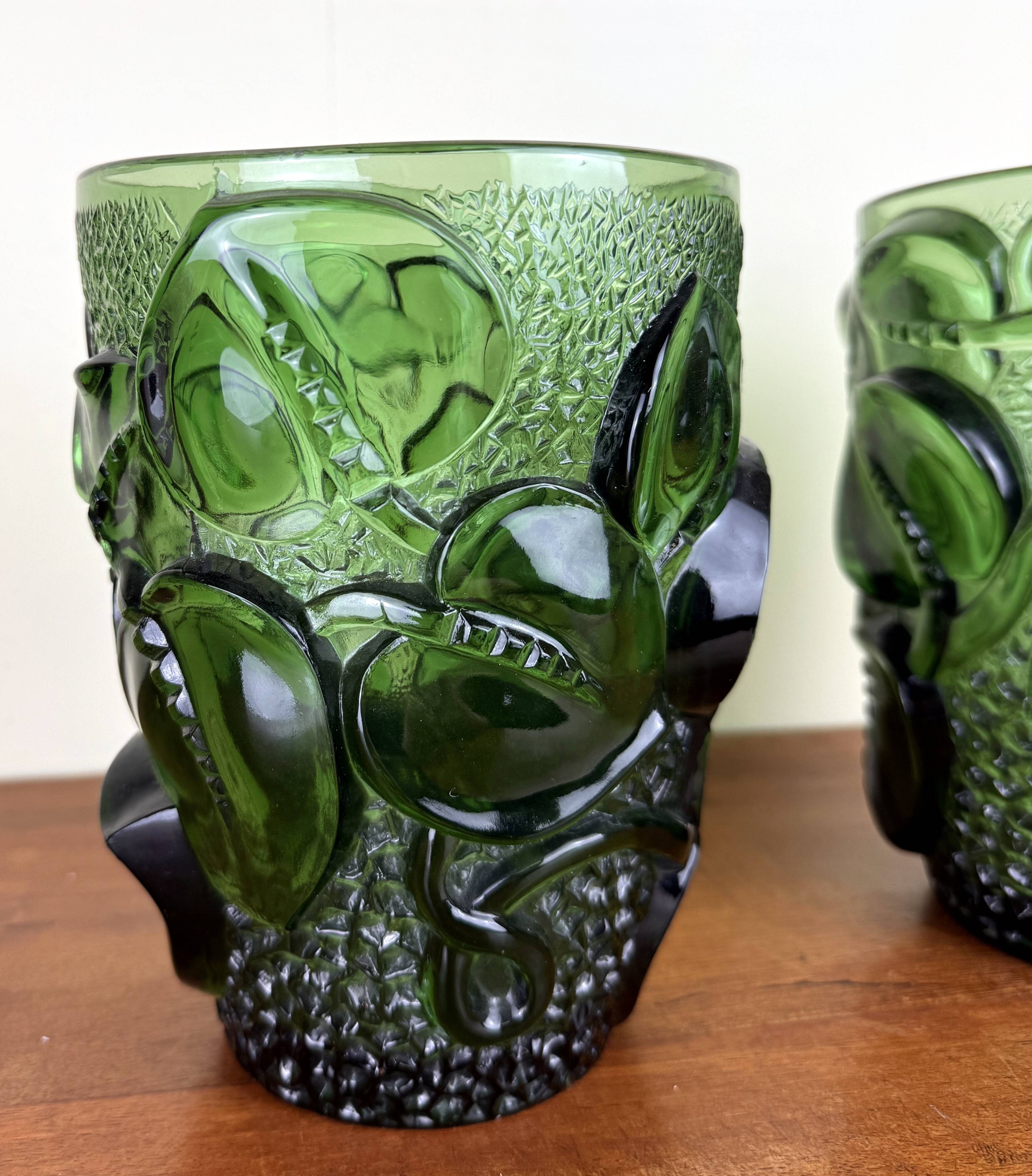 Pair of pressed glass vases - molded art deco period circa 1930