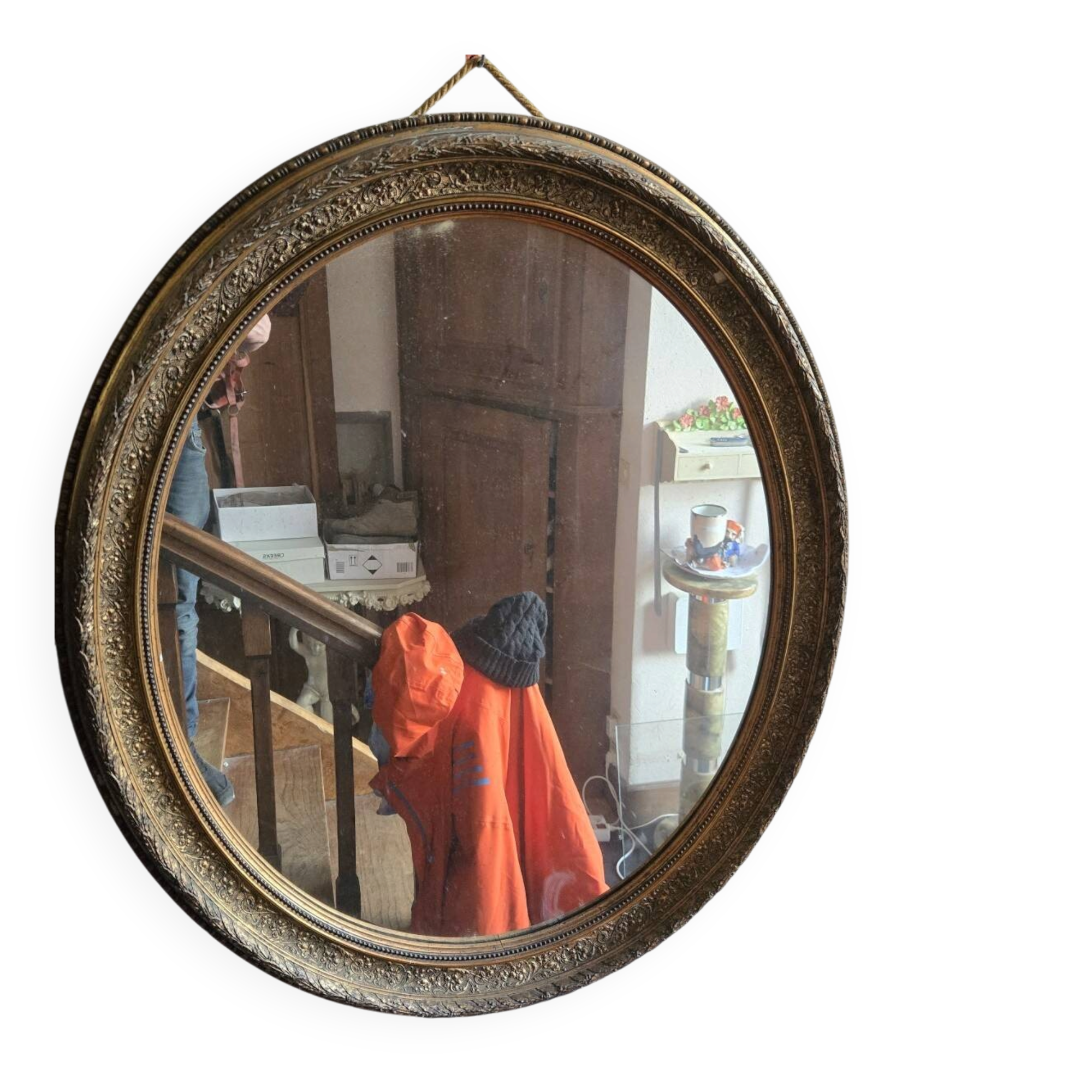 Antique oval mirror – Carved and gilded wooden frame – Napoleon III period