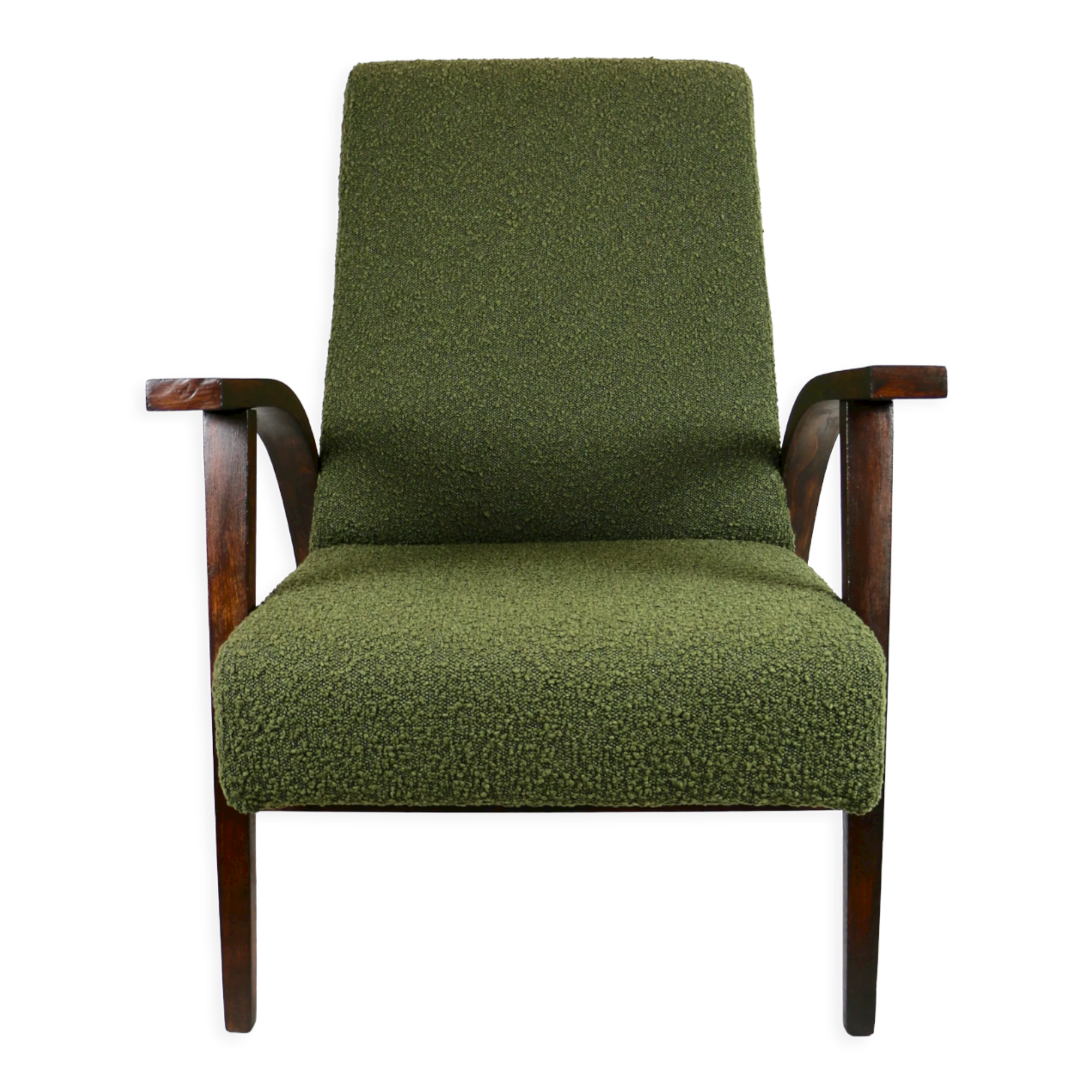Olive Green Boucle Armchair design by Lejkowski – Leśniewski, 1970s