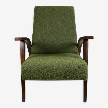 Olive Green Boucle Armchair design by Lejkowski – Leśniewski, 1970s