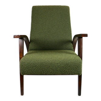Olive Green Boucle Armchair design by Lejkowski – Leśniewski, 1970s