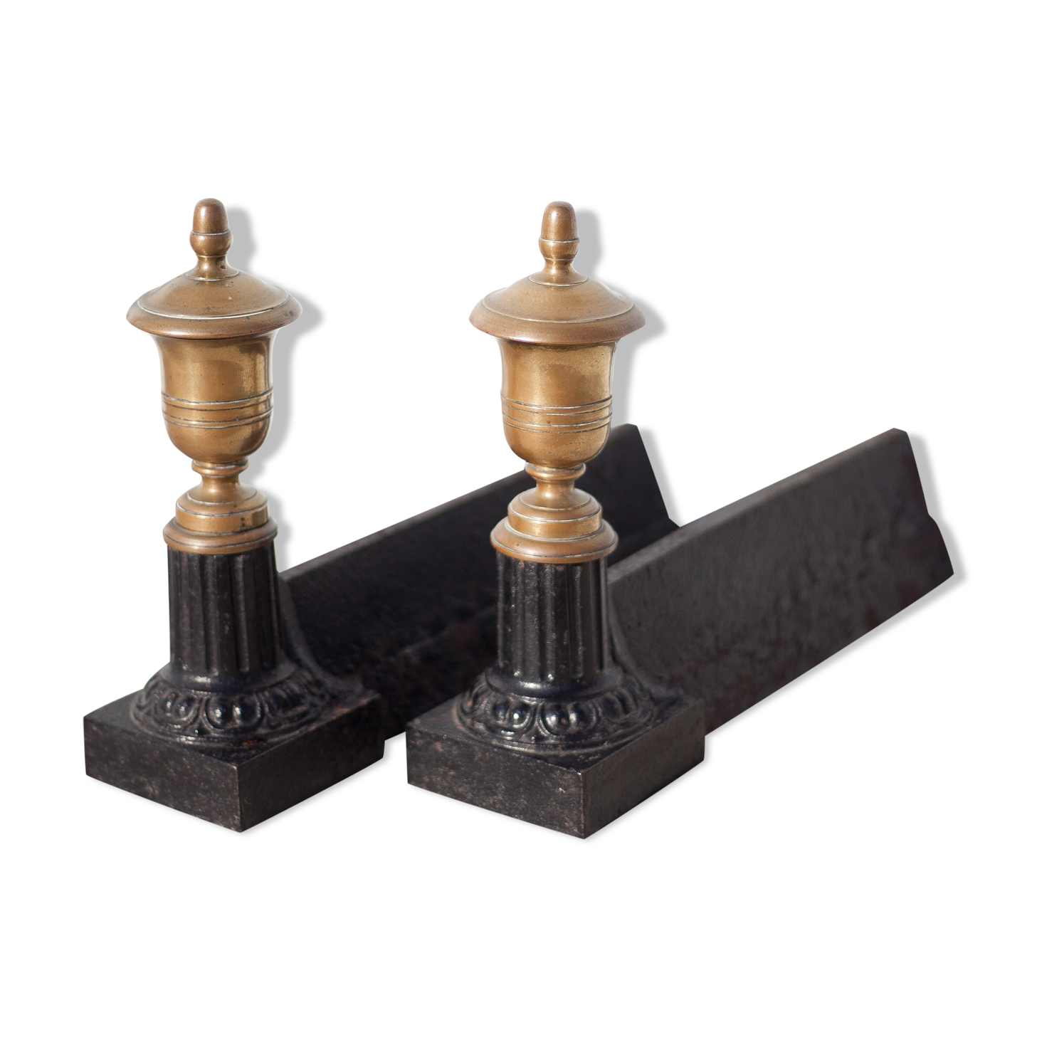 Cast iron and brass chenets