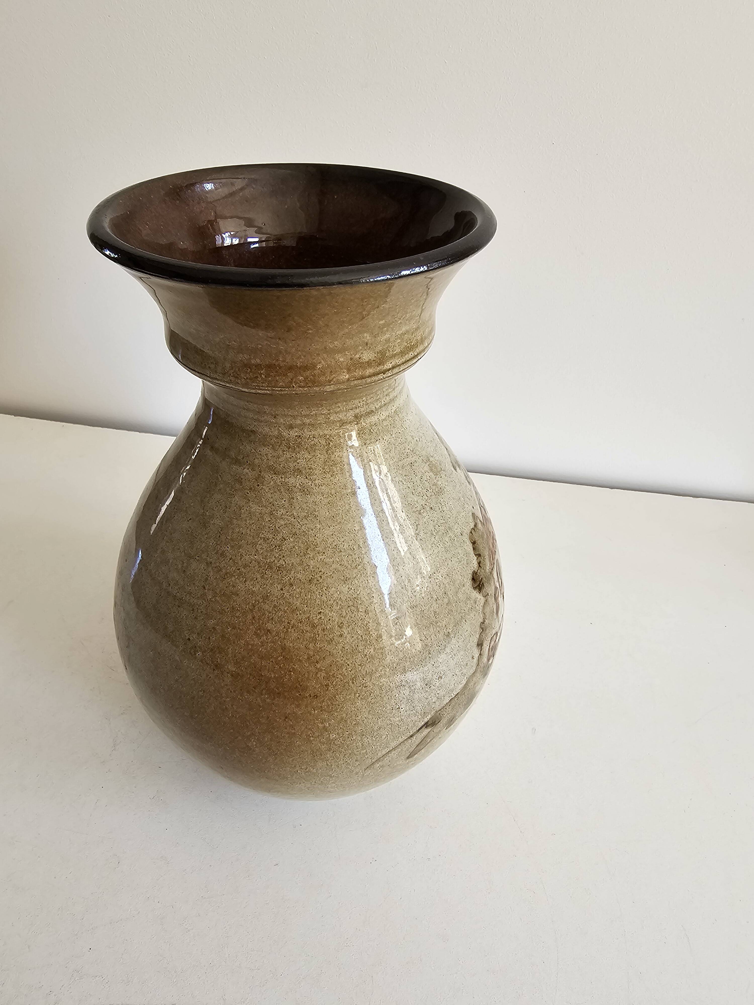 Ceramic vase with Village pattern signed by Jean Paulet - vintage