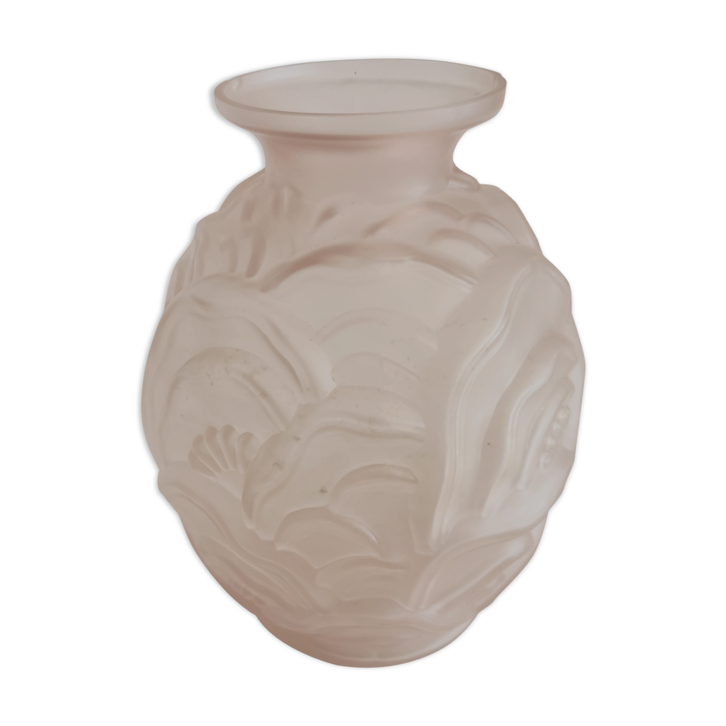 Vase ball art deco glass molded pink