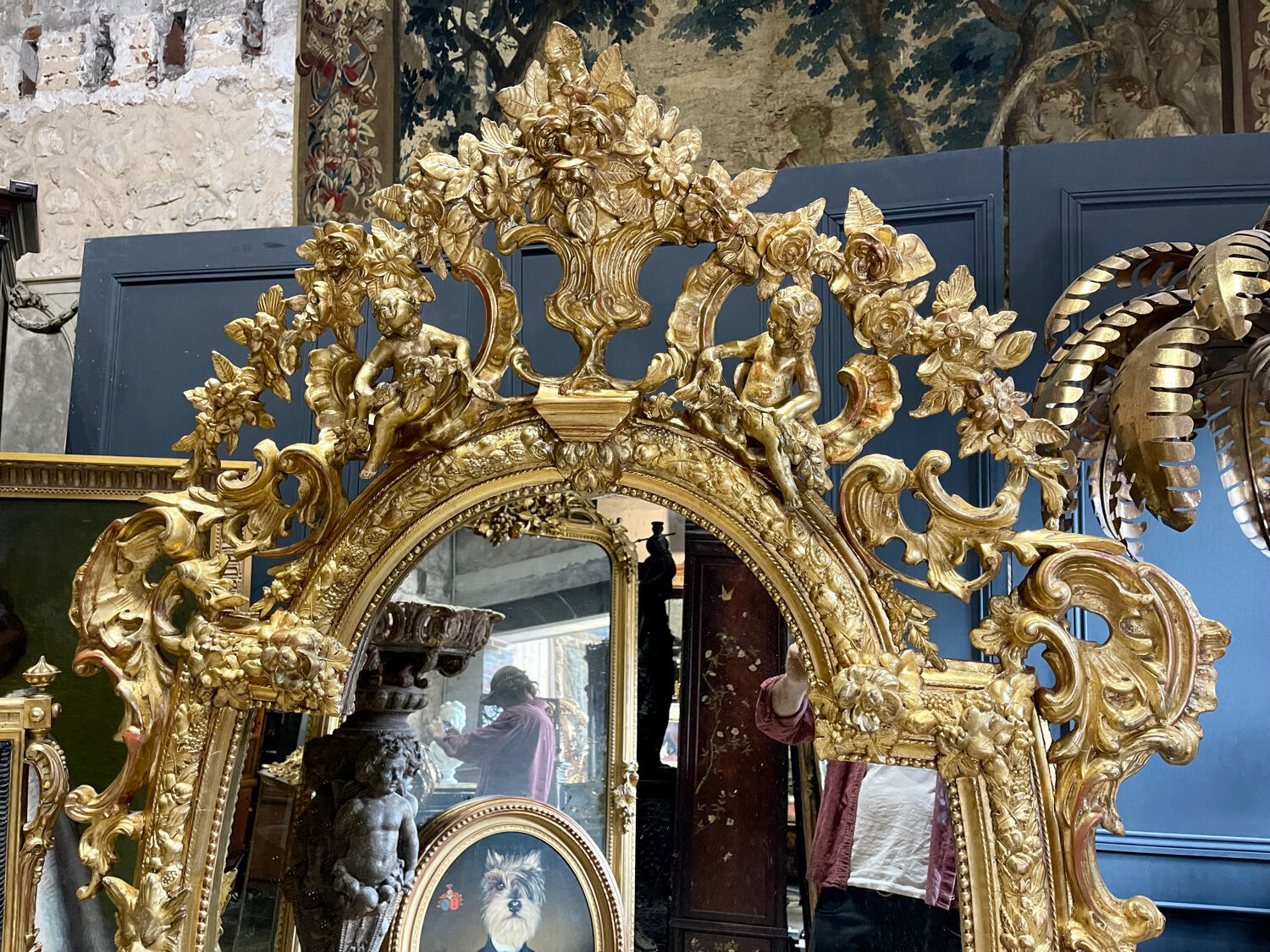 Mirror with Putti in Gilded Wood from the Napoléon III Period 1.96m x 1.33m