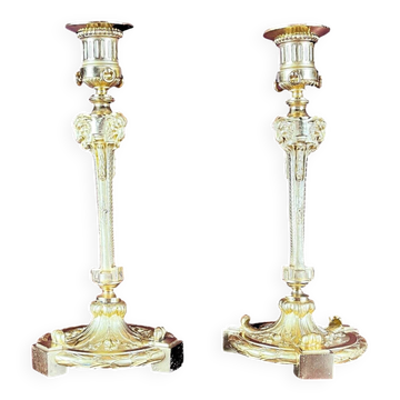 Maison Marnyhac - Pair of Candle Holders - Gilded & Chiseled Bronze - 19th Century