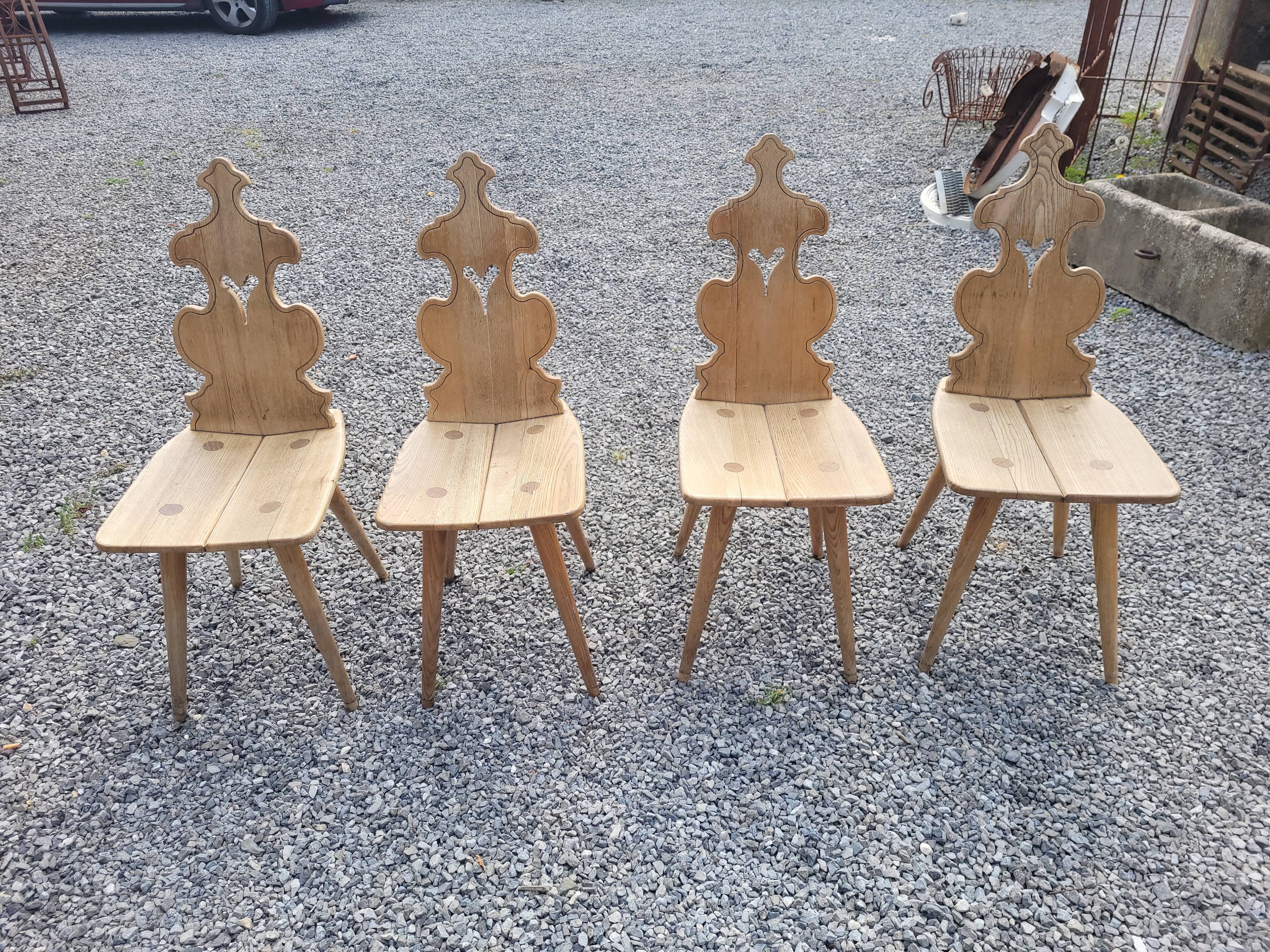 4 old Alsatian oak chairs