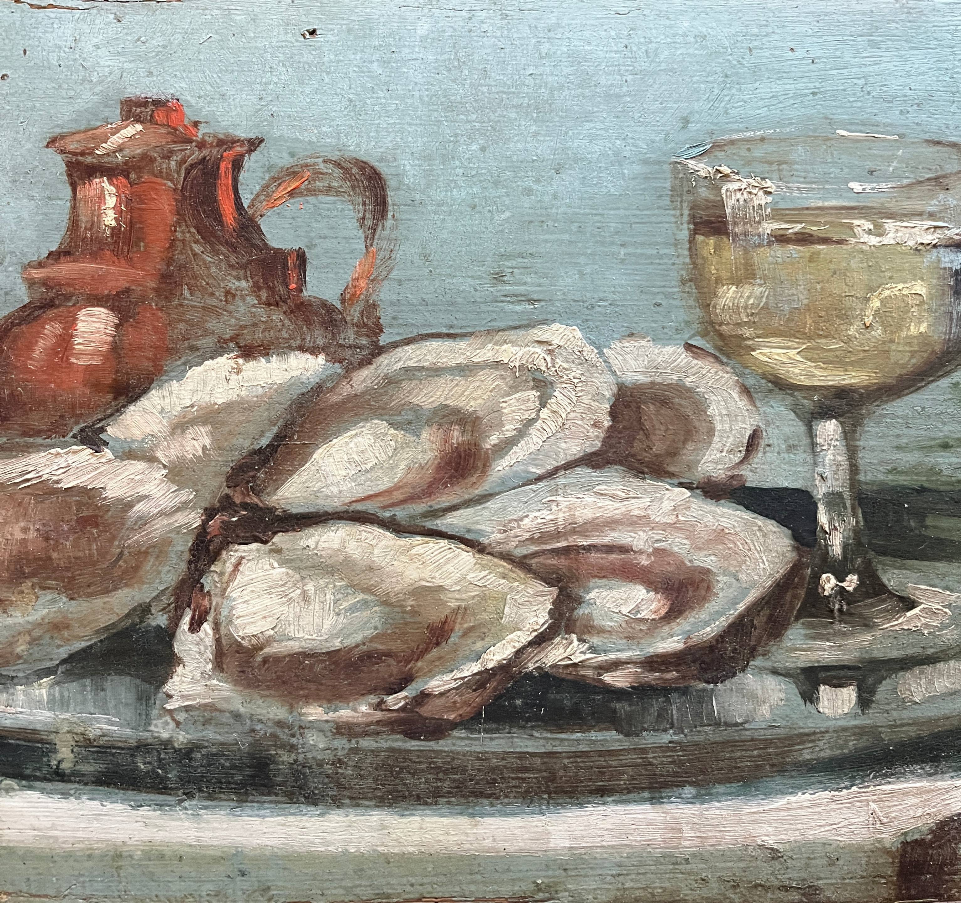 HSP painting Still life with oysters and lemon signed (to be deciphered) early X