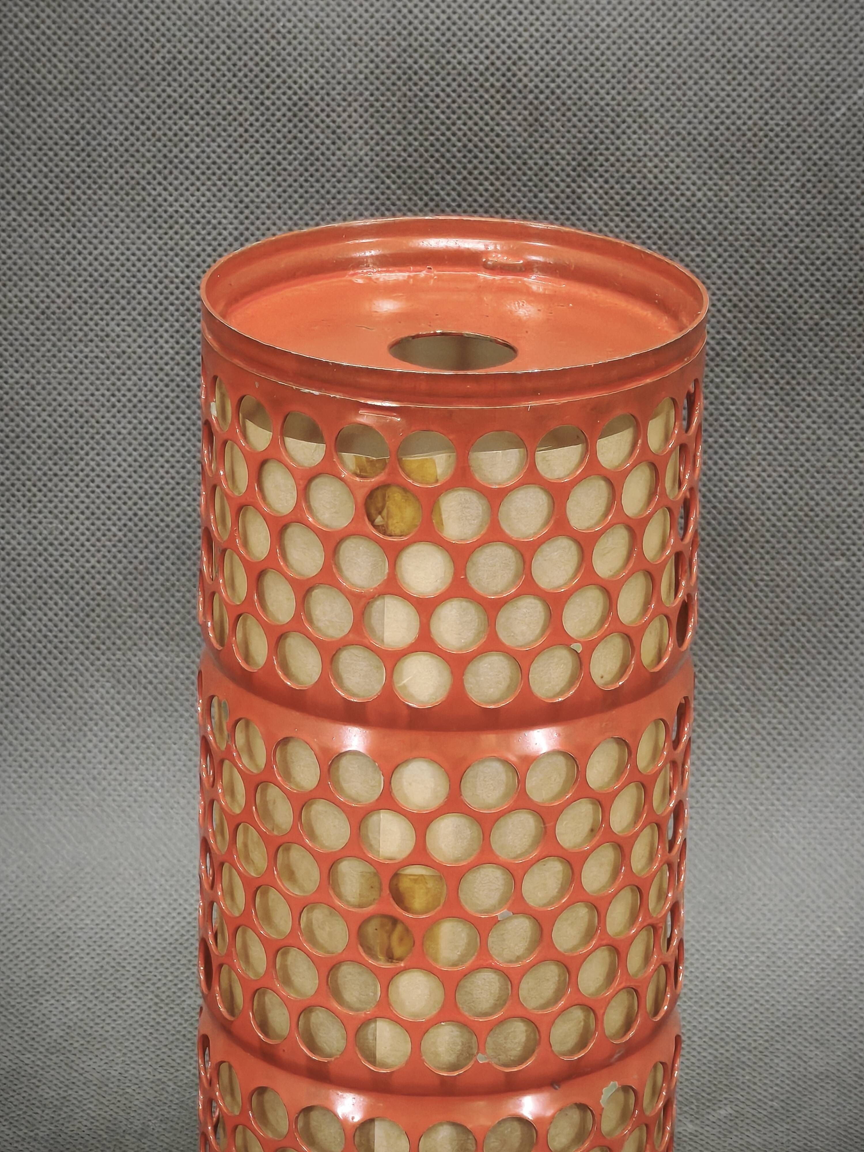 Pair of Red Perforated Metal Space Age Table Lamps, Czechoslovakia, 1970s