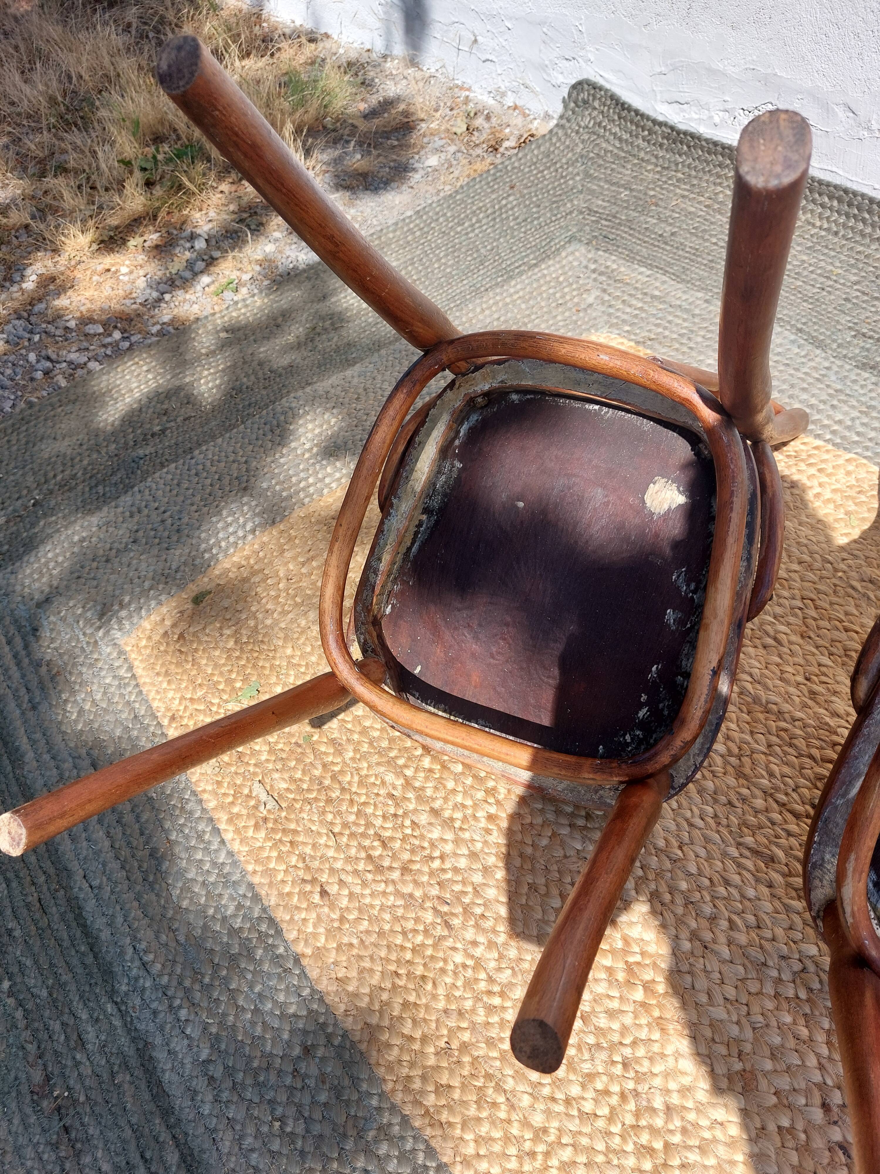 set of 3 curved wooden bistro chairs with patterns