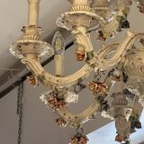 Large 19th century chandelier in Italian Capodimonte porcelain, floral decoration