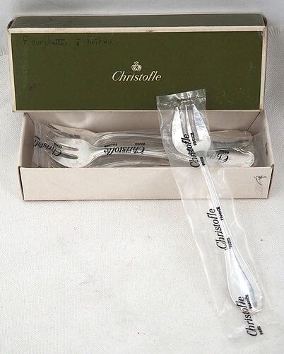 Christofle Pompadour, 12 oyster forks, silver-plated, perfect condition.