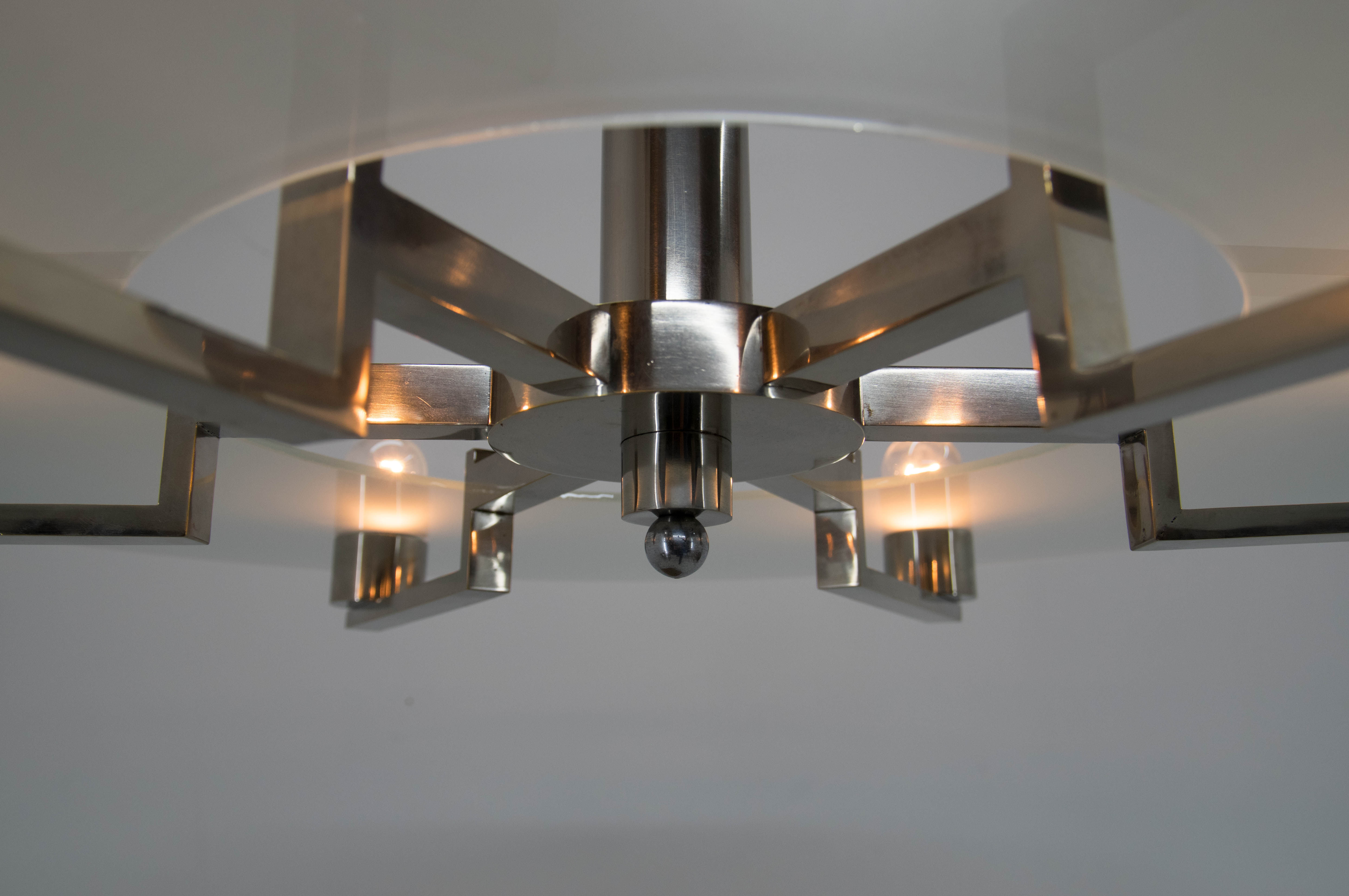 Functionalist 6-flamming Nickel-plated Chandelier, 1930s