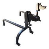Pair of patinated wrought iron dachshund andirons – in the style of Édouard