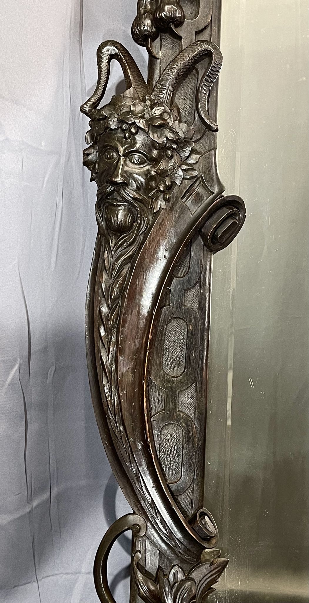 Mirror 191x122 cm period XIXth in natural wood, decoration of chimeras, satyrs