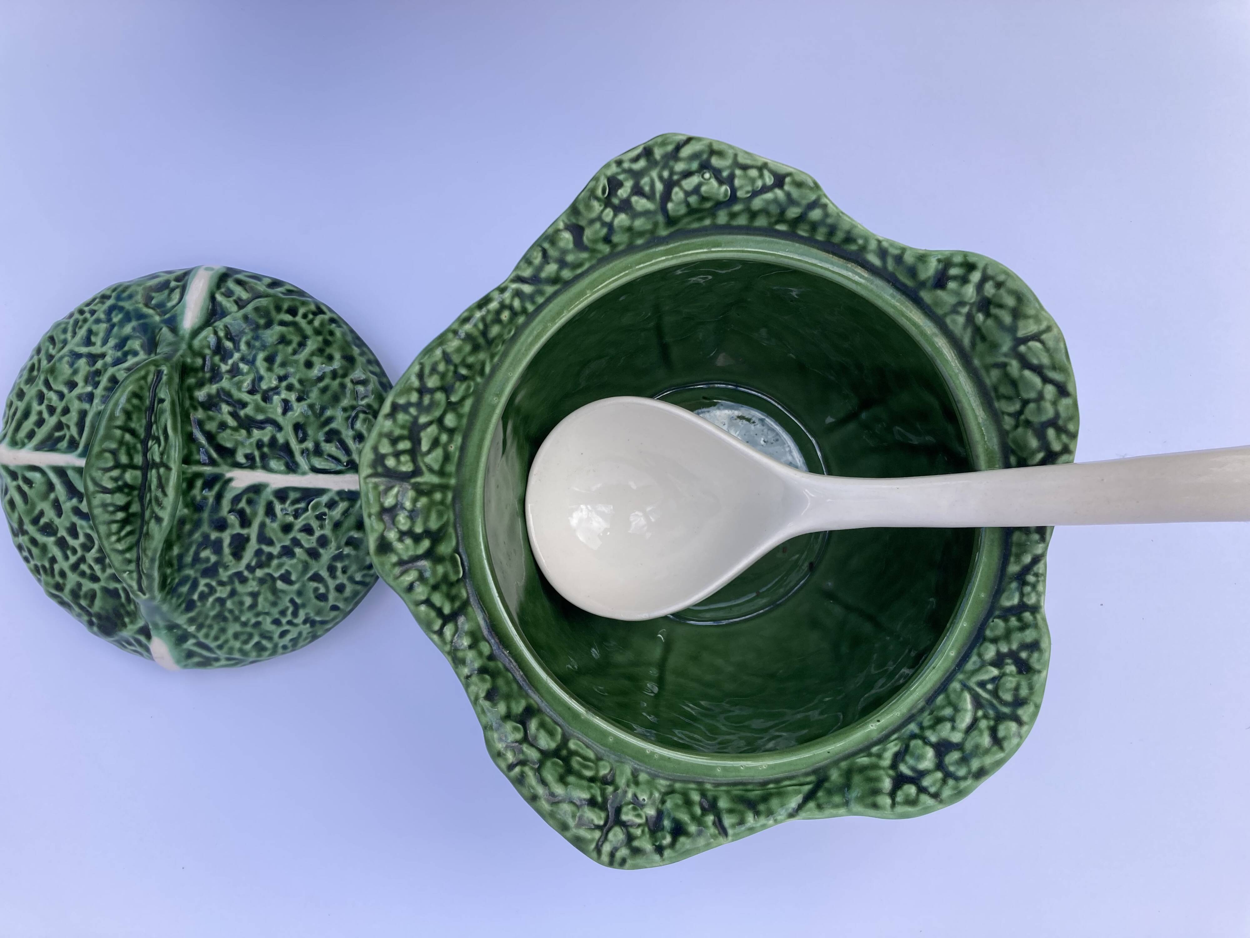 Vintage ceramic soup tureen in the shape of a cabbage.