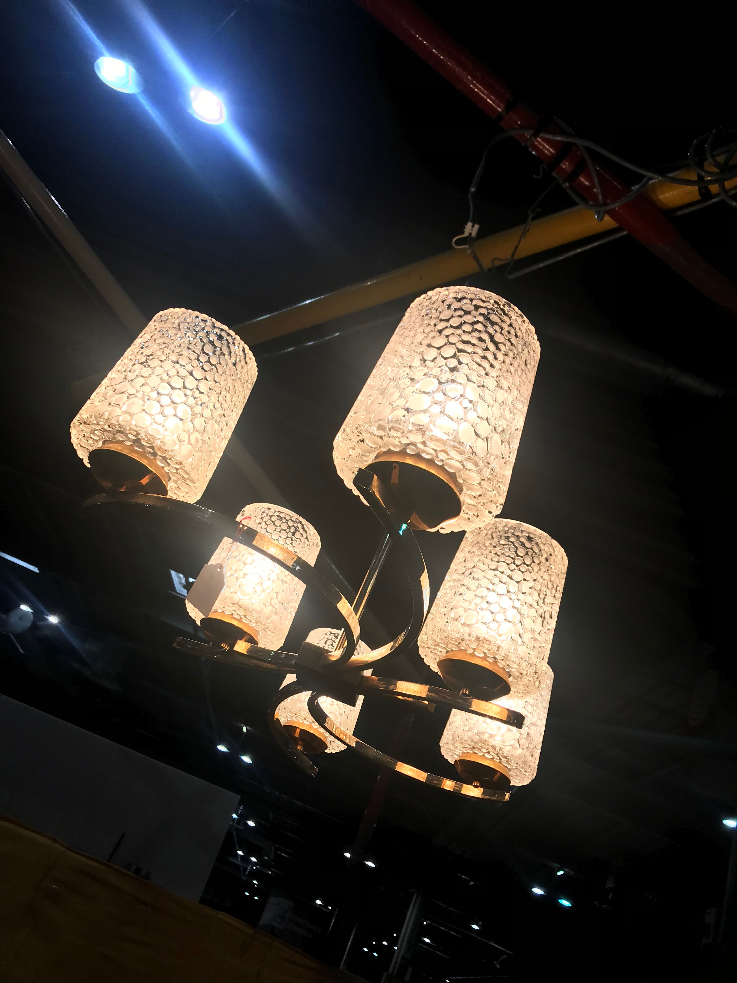 Ceiling chandelier vintage glass and brass