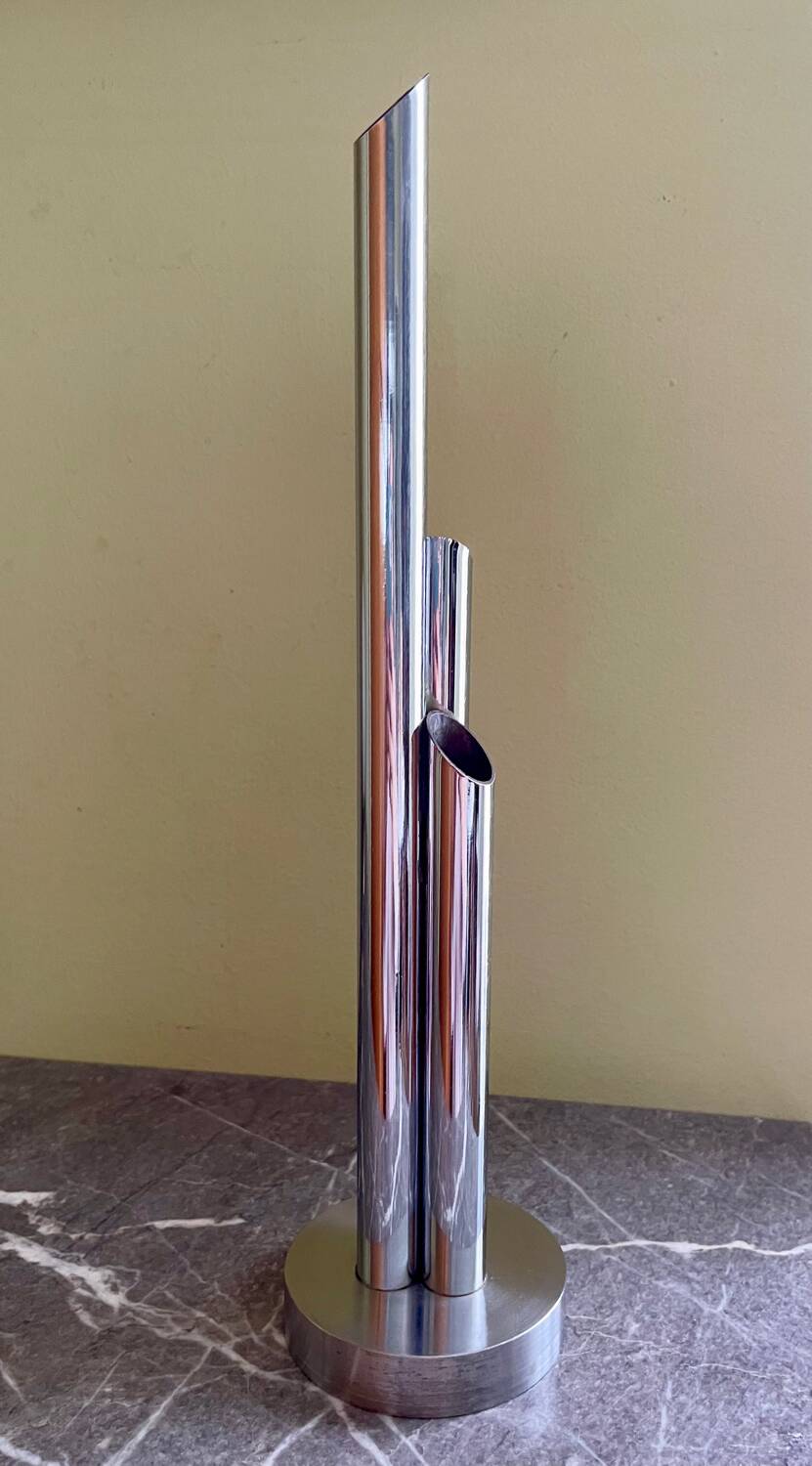 Organ vase with 3 chrome metal soliflores from the 70s