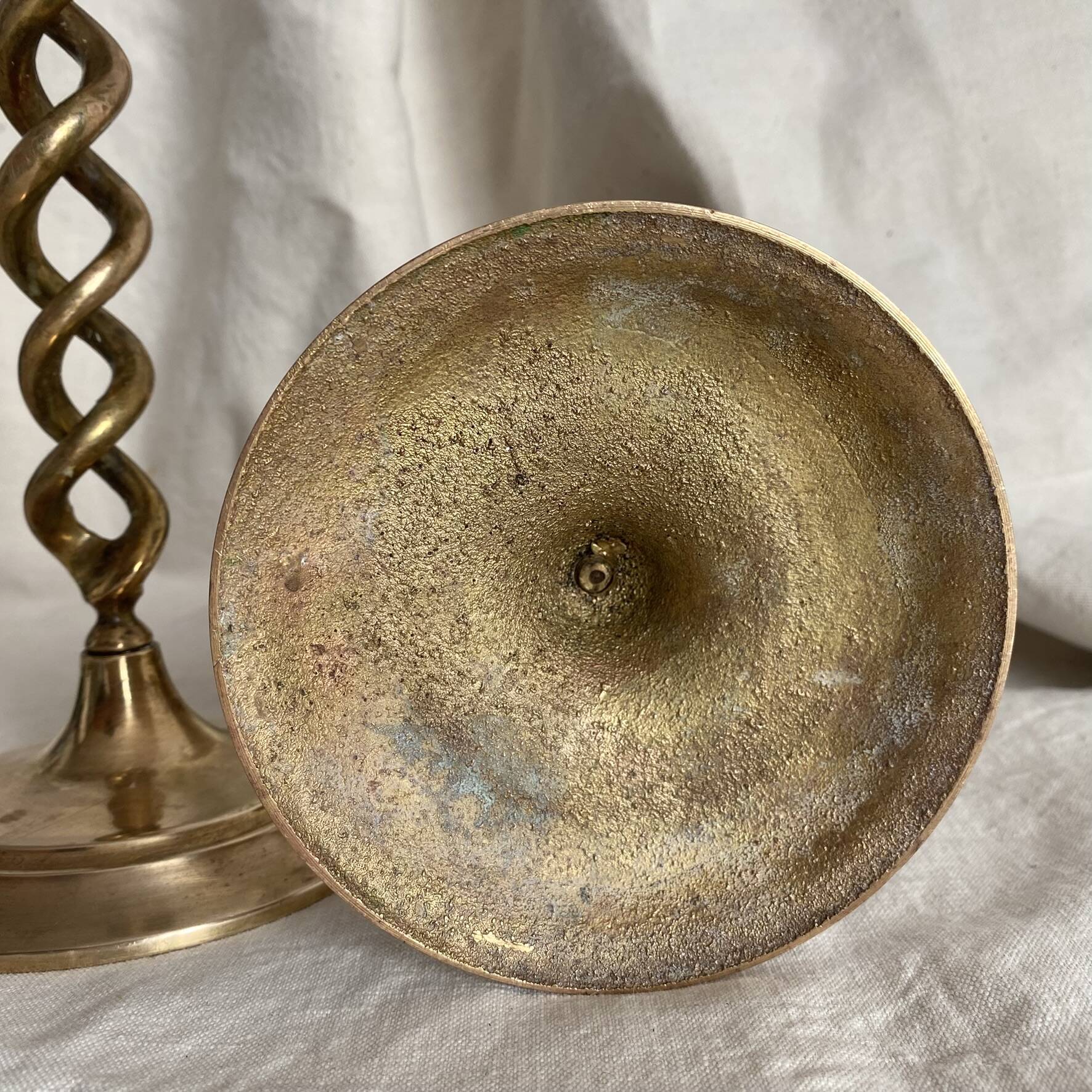 Pair of twisted brass candlesticks