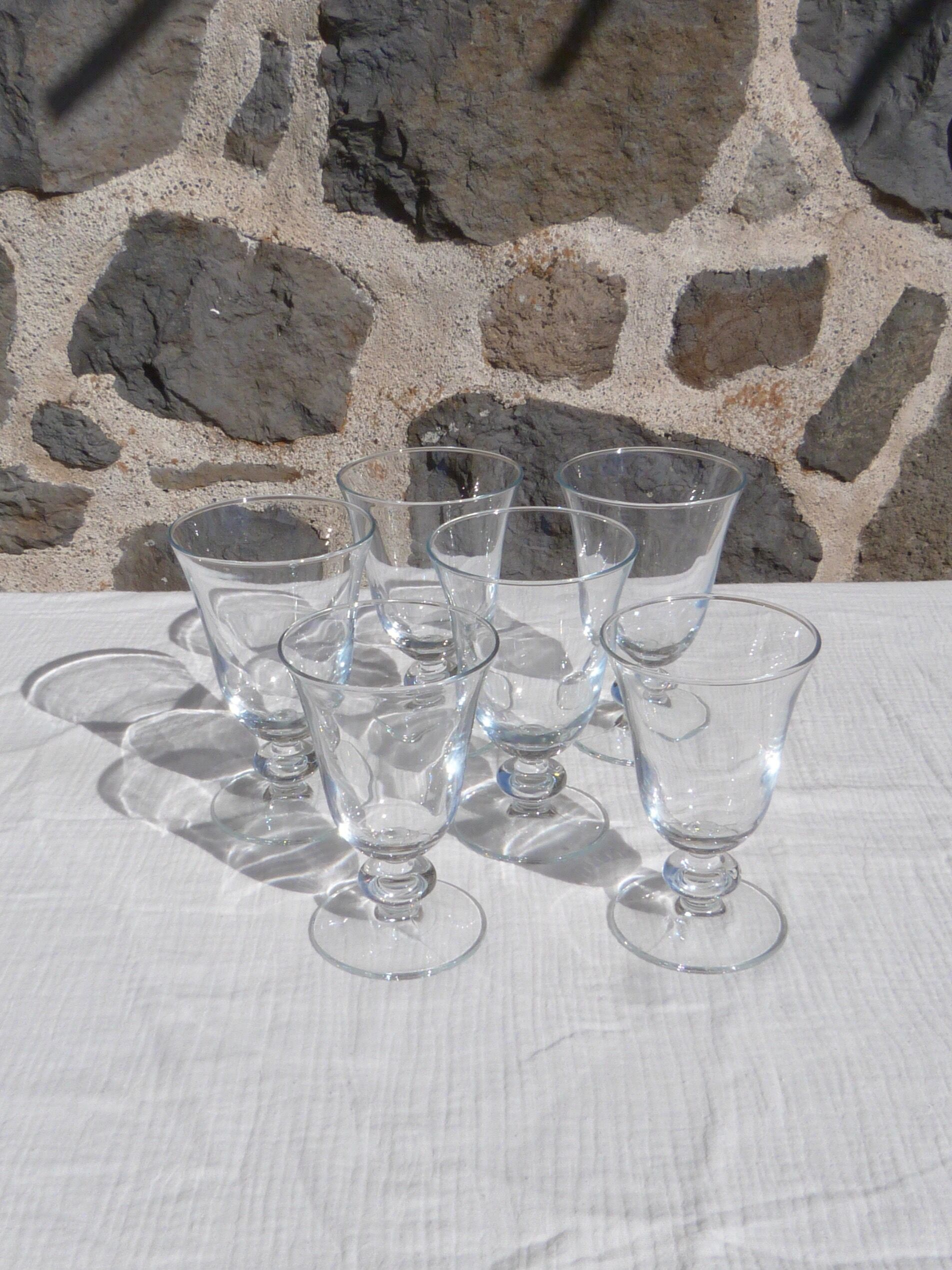 Set of 6 conical glasses with glass ball feet