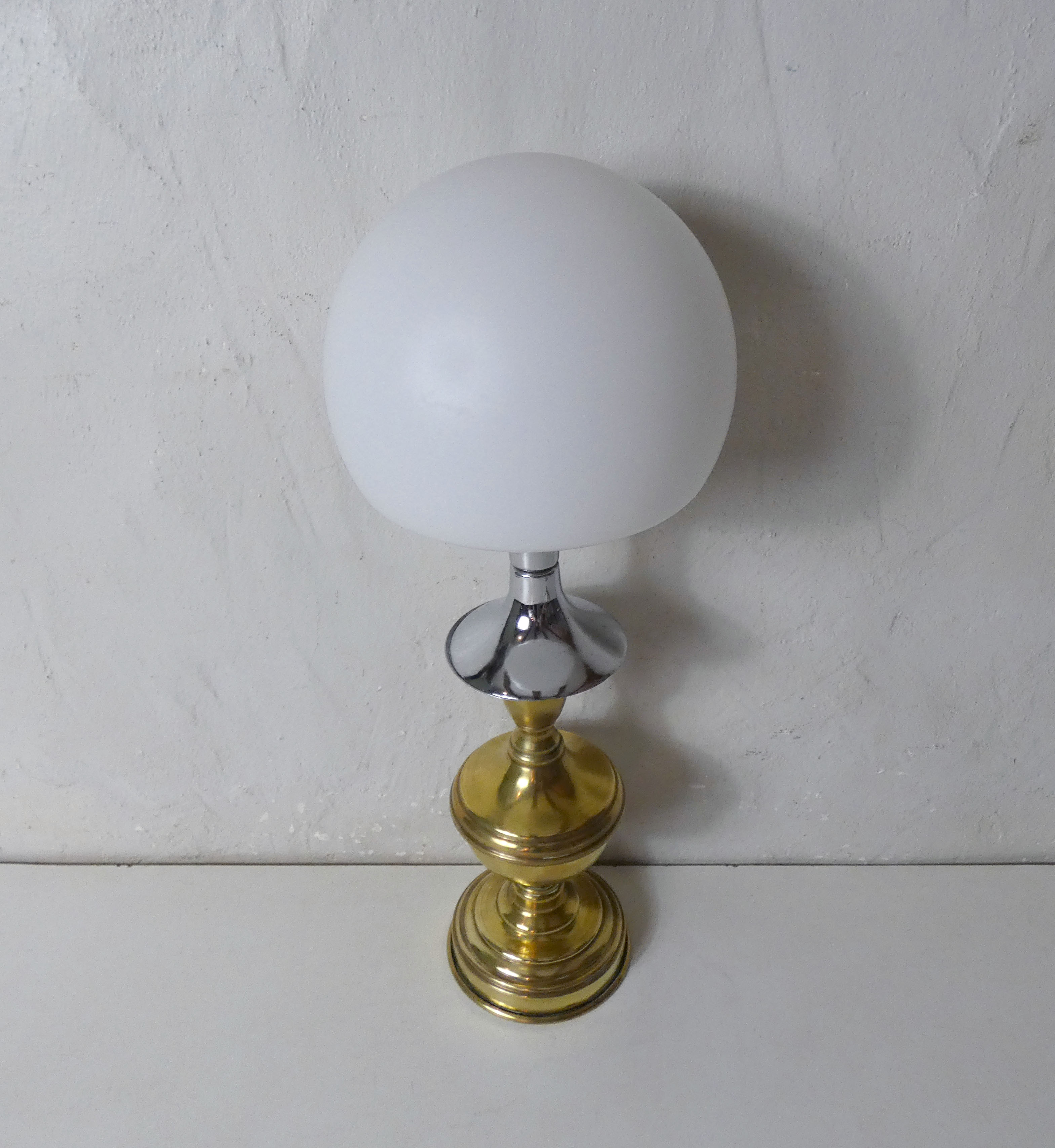 lamp design space age mushroom silver brass vintage glass paste