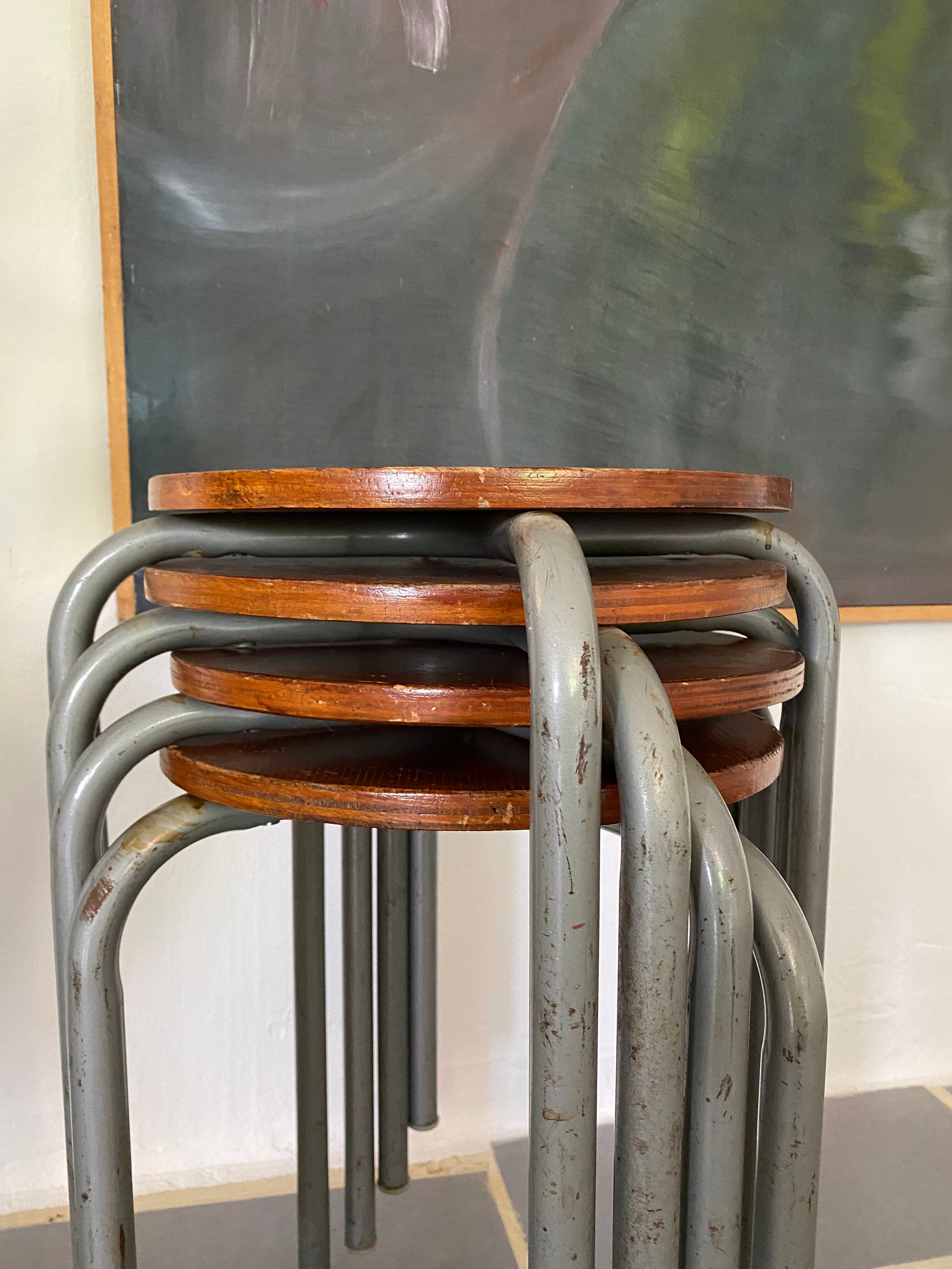 Set of 4 vintage industrial stools 50s