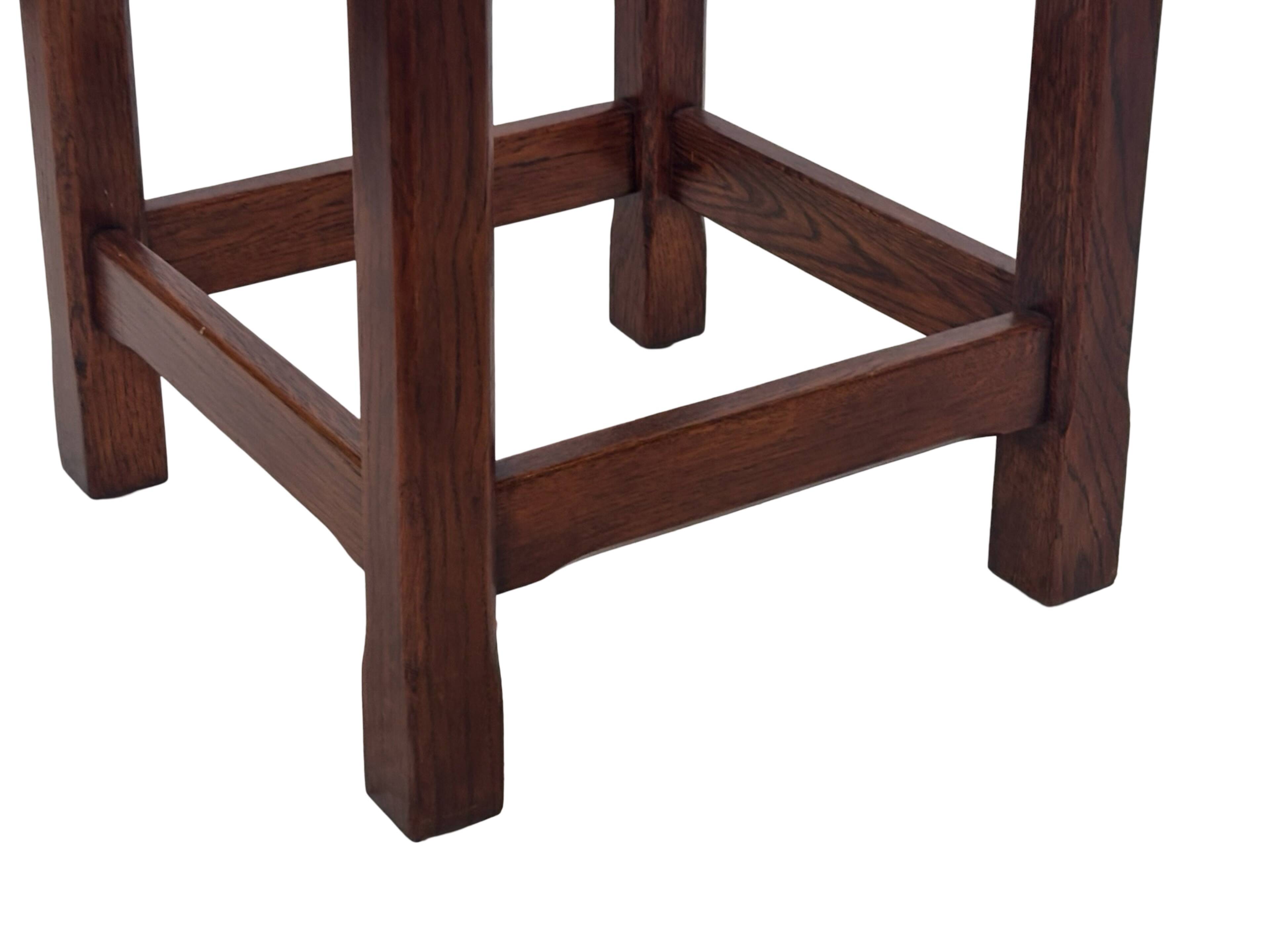 Vintage rattan stool with oak, 60s wabi sabi design, minimalist