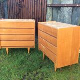 Commodes vintage (duo) en chêne  à 4 tiroirs.