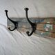 Solid teak coat hook with 2 double cast iron hooks