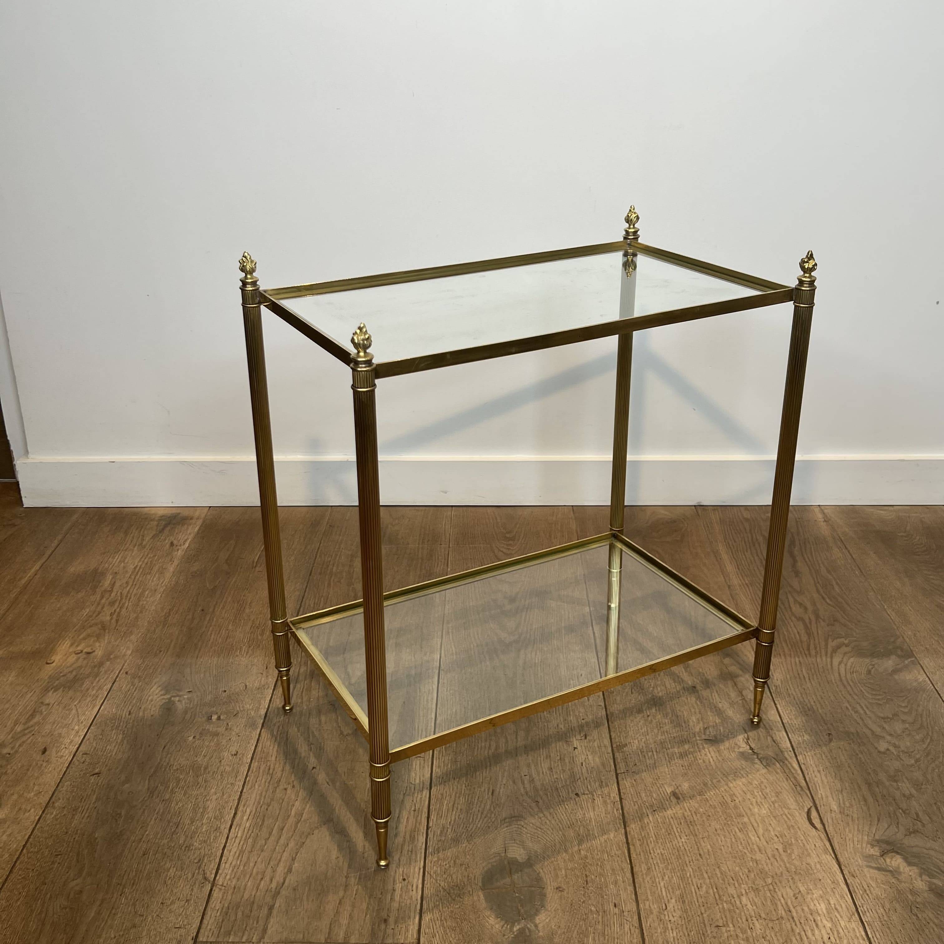 Pair of Side Tables with Two Brass and Glass Tops. Made in France.