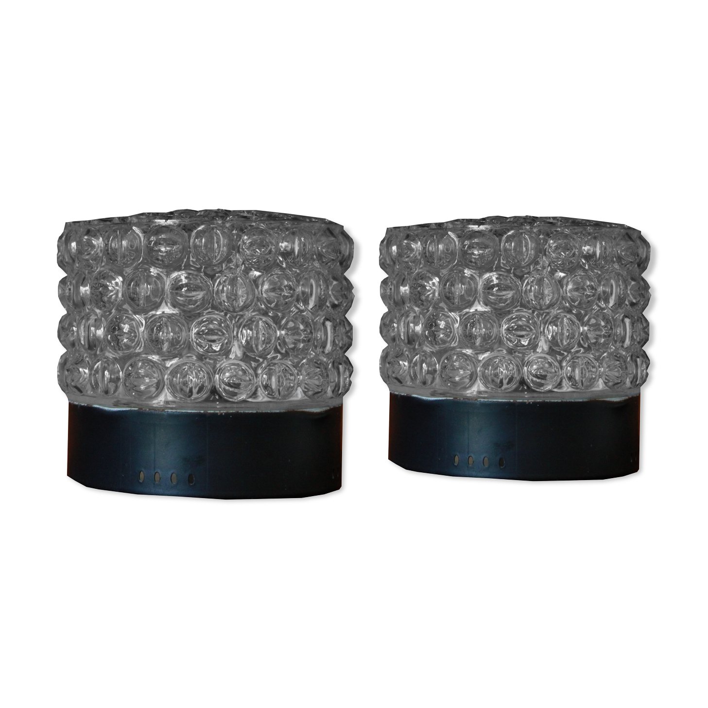 Pair of 1970 molded glass bedside lamps