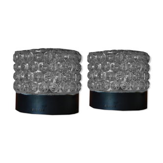 Pair of 1970 molded glass bedside lamps