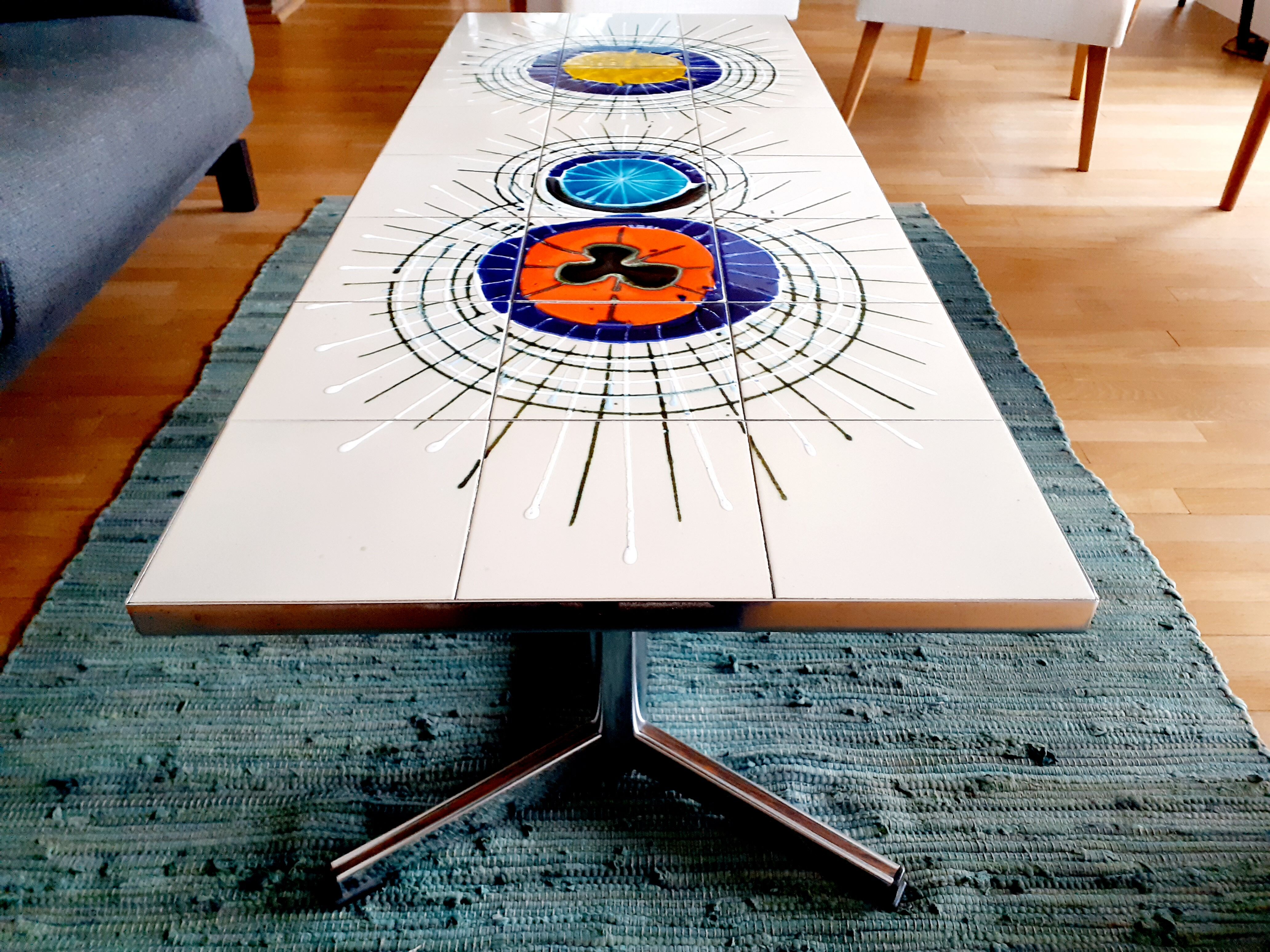 Vintage coffee table 70s ceramic and chrome metal