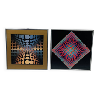 Lot de 2 folios sous cadre V.Vasarely