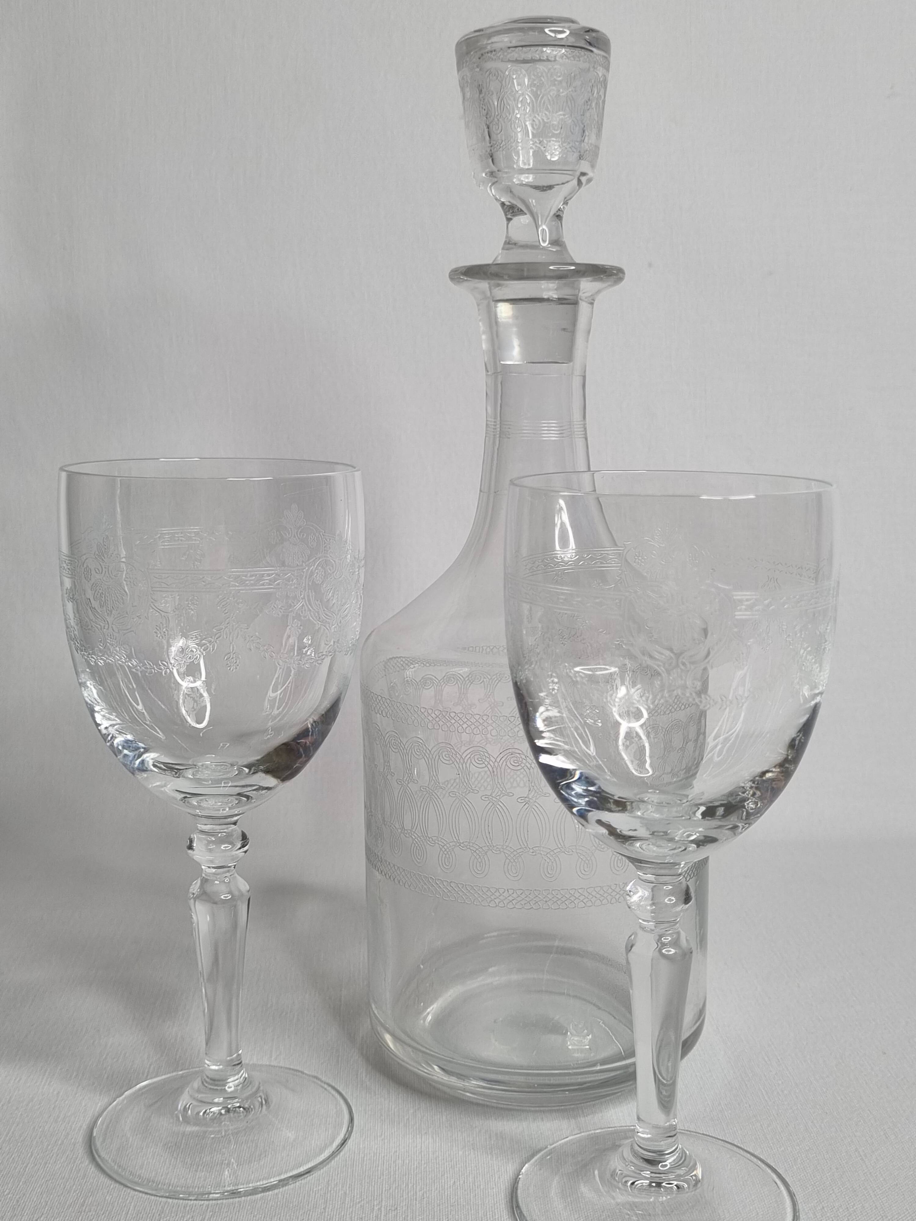 Classic Style Engraved Crystal Carafe and Glasses Set