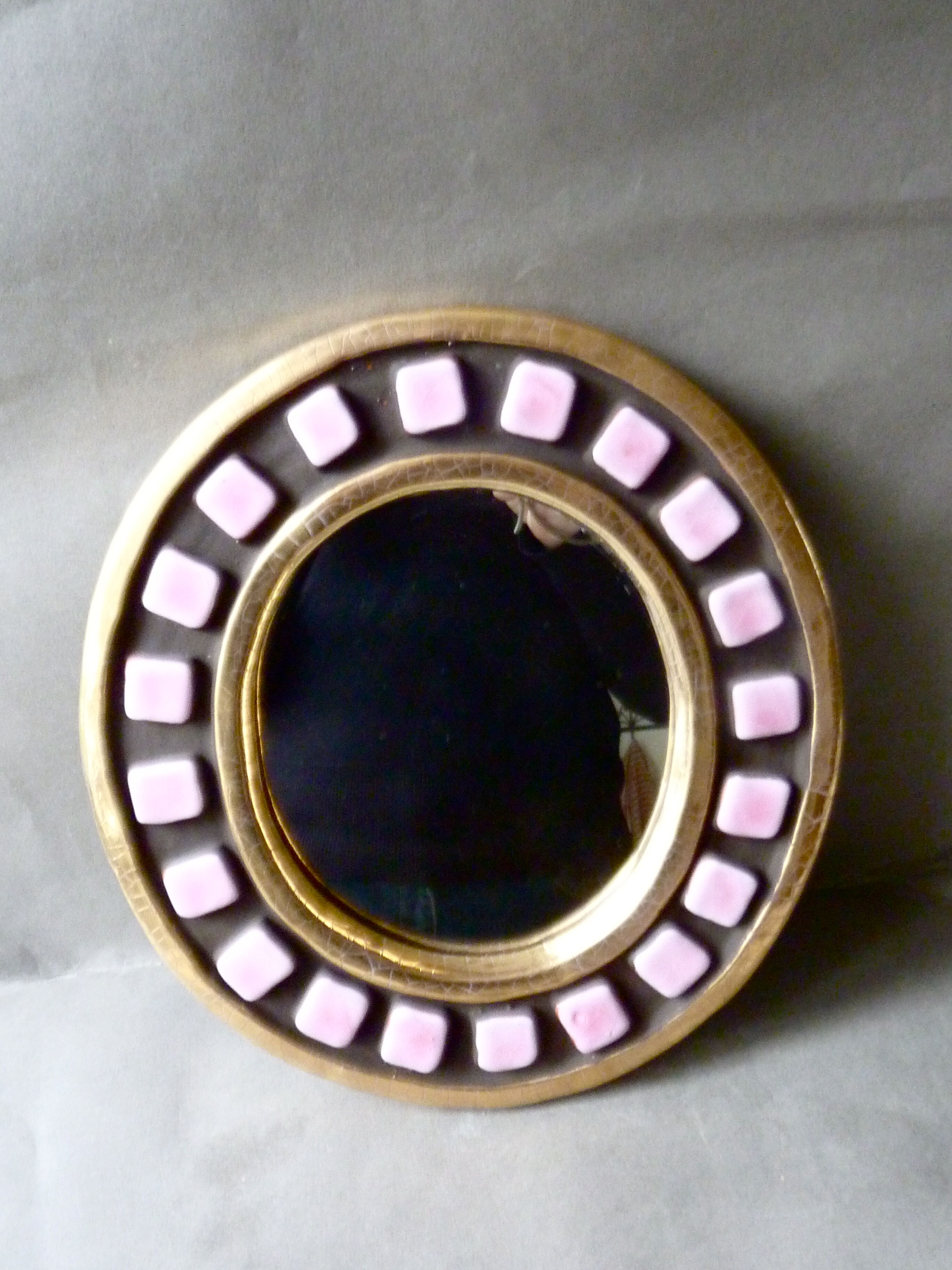Mirror Francis Lembo, pink and gold in the 50-60 years 27x24cm